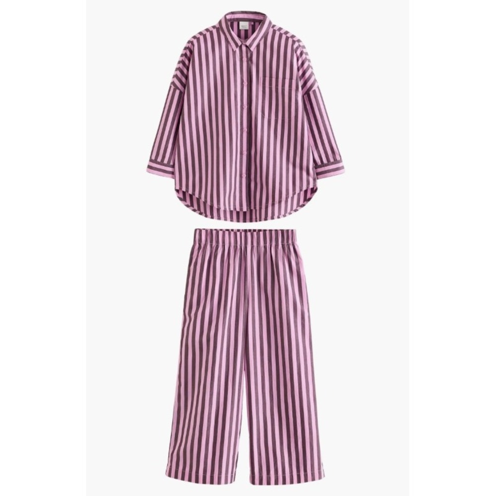 NEXT Stripe Cotton Button-Up Shirt & Pants Set Pink Girls Size 13yrs Casual wear